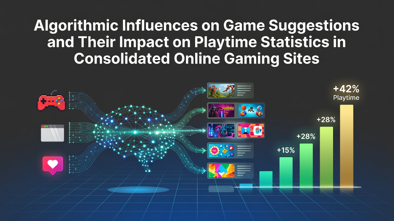 Dashboard displaying algorithmic game suggestion metrics and player engagement data on a consolidated online gaming platform