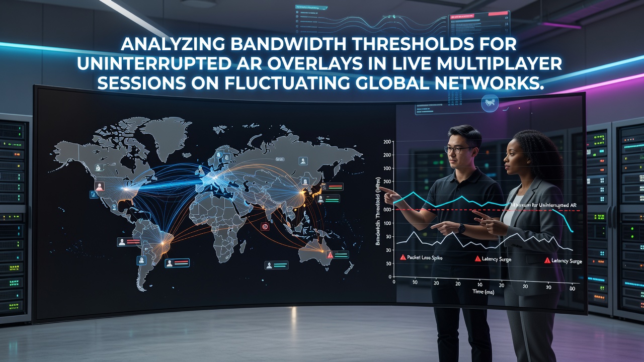 Network diagram showing AR overlay data flow across global servers during multiplayer sessions