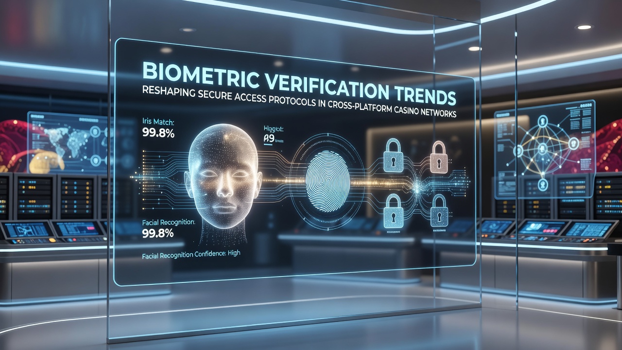 Biometric scanning interface integrated into a multi-device casino login screen showing facial recognition and fingerprint options