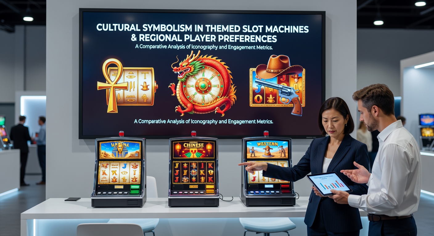 Diverse slot machine screens displaying regional cultural symbols including cherry blossoms, runes, and desert landscapes