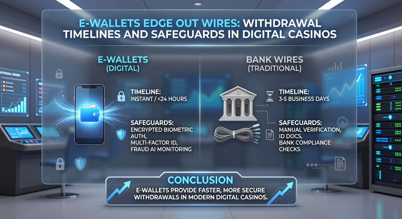 Comparison chart of e-wallet and wire transfer timelines in online casinos, showing dramatic speed differences