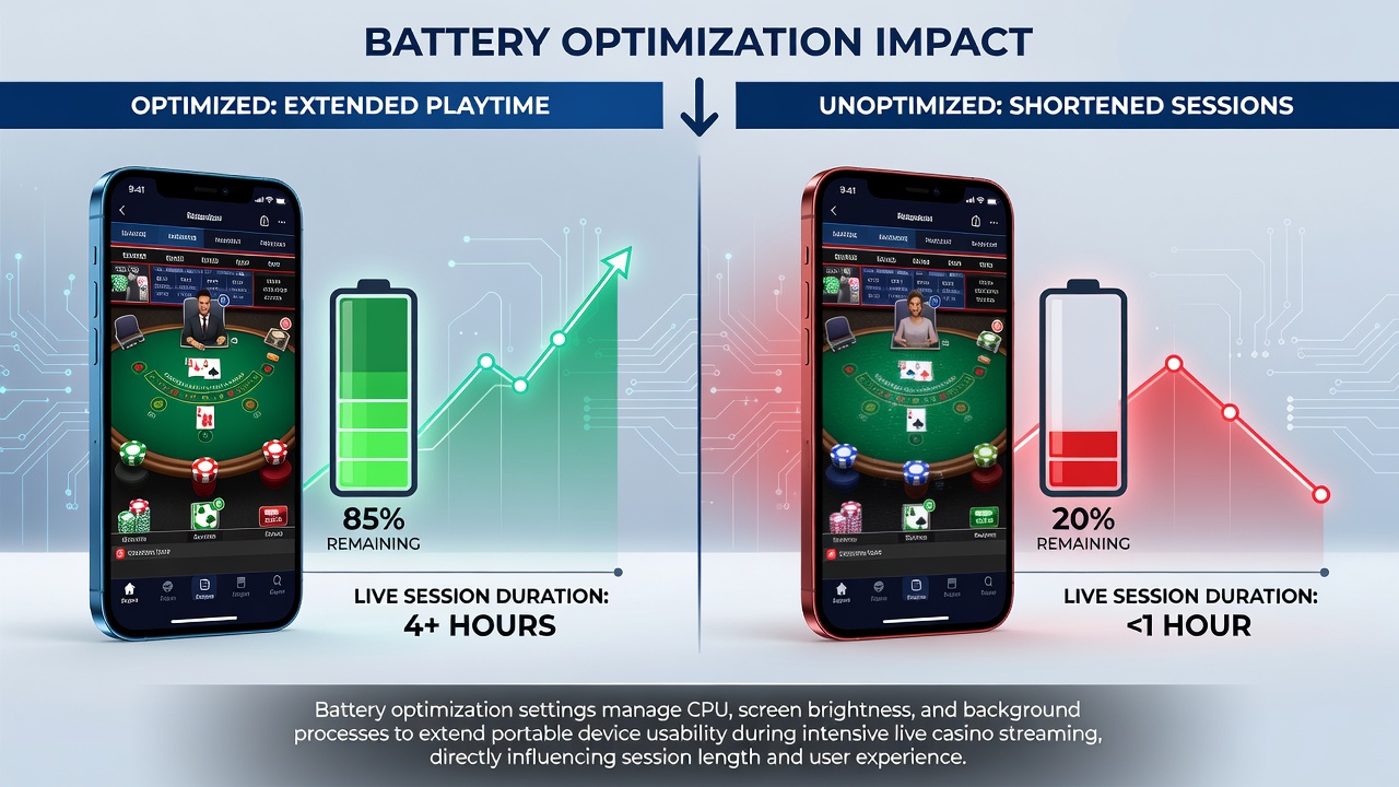 Graph illustrating session duration changes under different battery optimization levels on smartphones