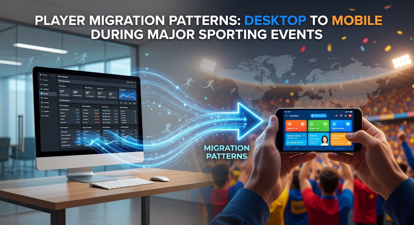 Illustration showing users switching between desktop and mobile devices while engaging with sports betting platforms during live events