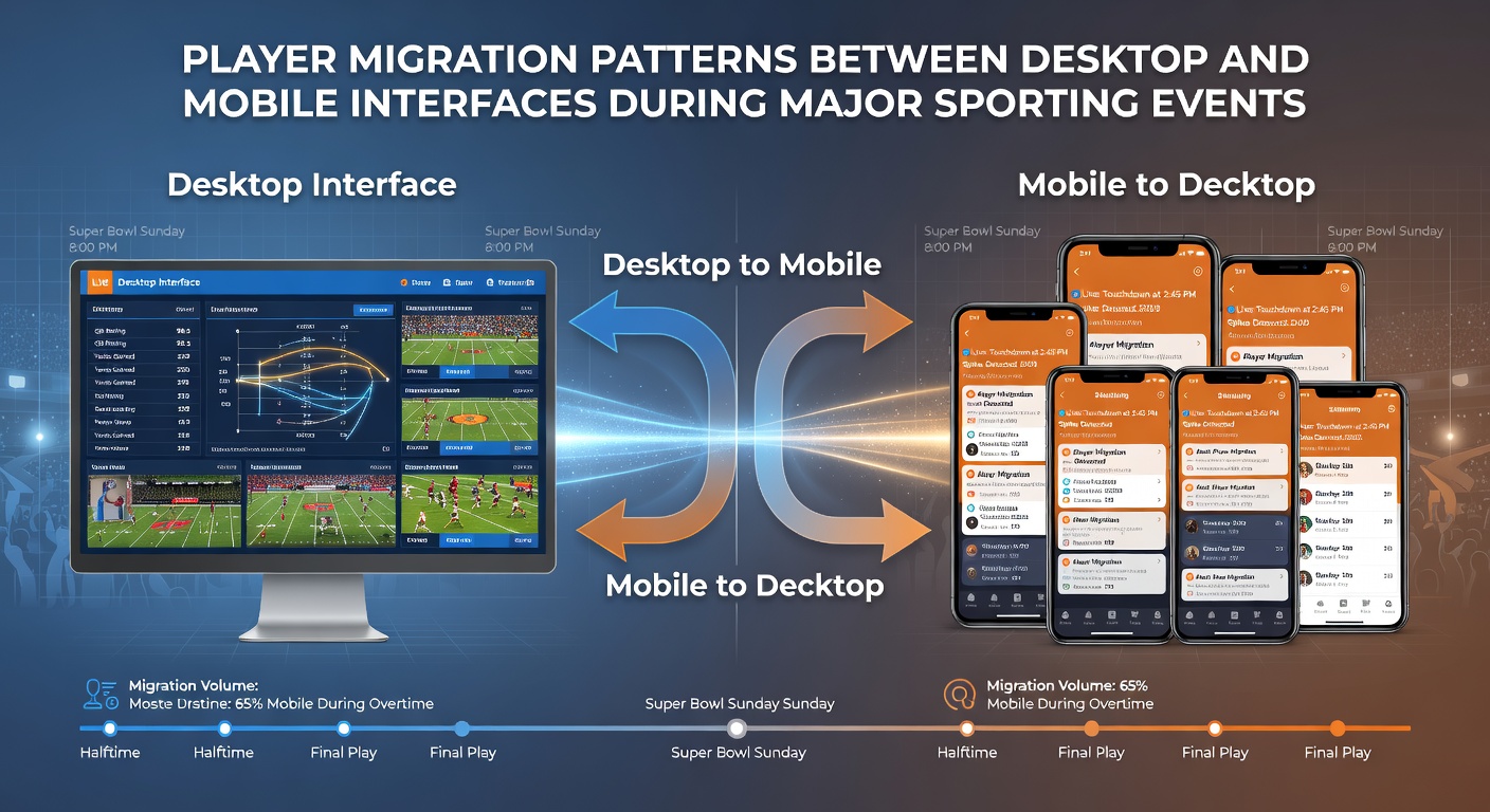 Graph depicting traffic flow from desktop to mobile devices across different stages of a major soccer match