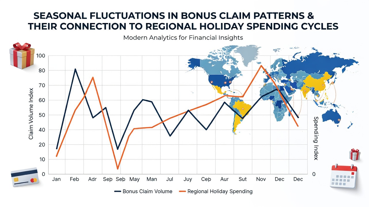 Graph showing seasonal bonus claim spikes aligned with holiday spending data across multiple regions