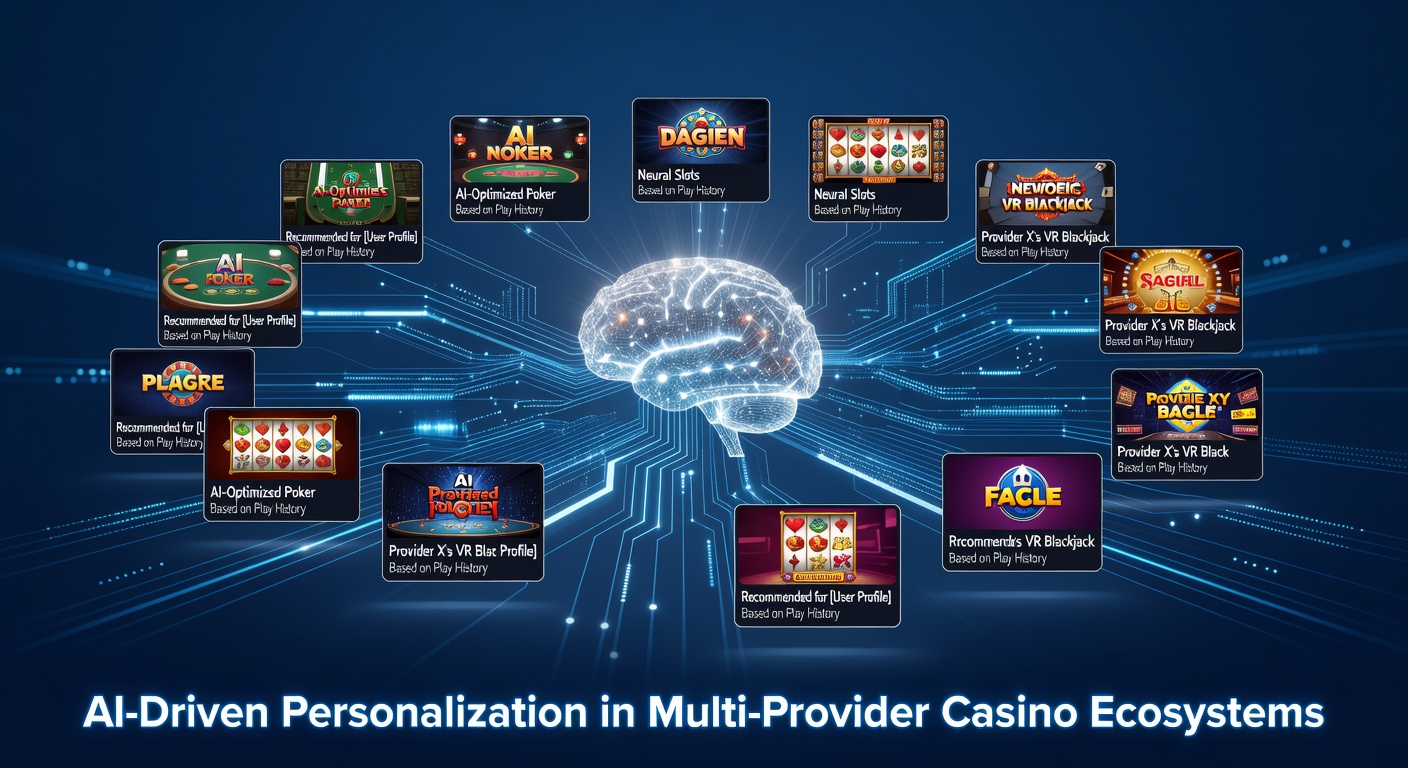 Dynamic game recommendation interface showing personalized suggestions from multiple providers inside a casino aggregator dashboard