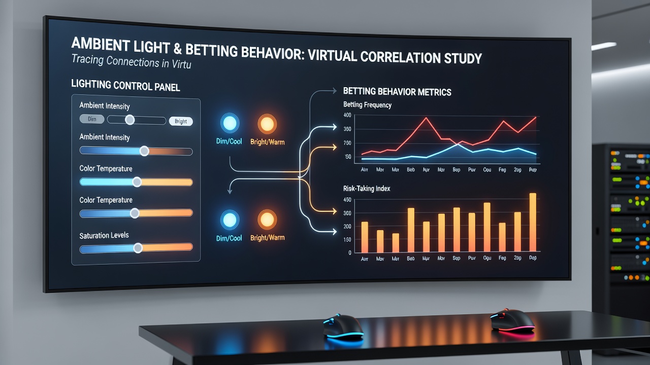 Split-screen view of virtual casino tables under varying ambient light conditions with overlaid betting statistics graphs