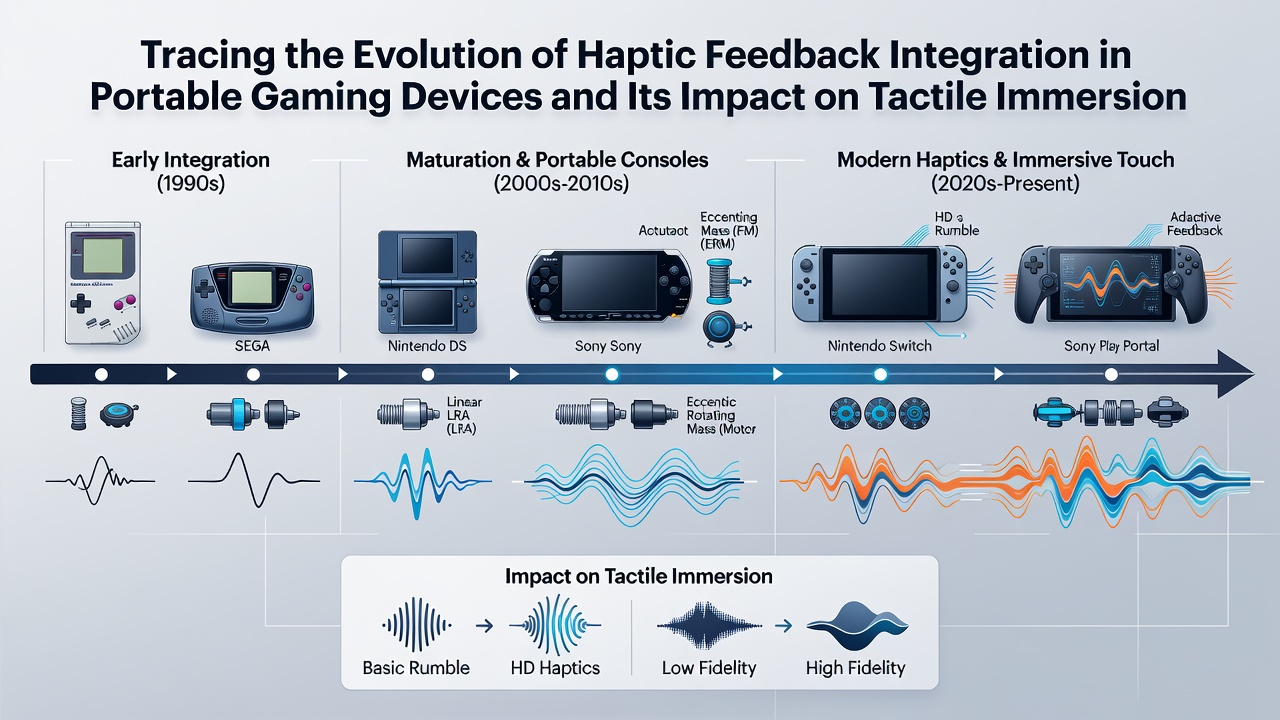 Close-up view of modern portable gaming controllers showcasing layered haptic feedback modules and sensor arrays