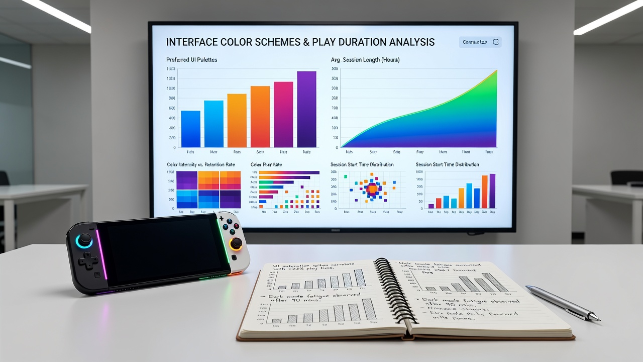 Analysis charts linking color preferences to extended play times on mobile gambling apps