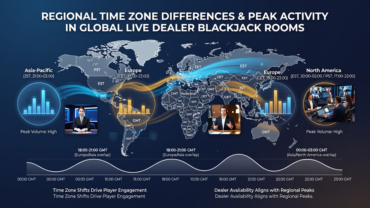 Live dealer blackjack table with players from multiple time zones active simultaneously